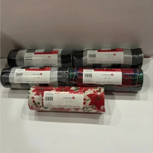 Mesh Maille Bundle off 5 Celebrate it Christmas Noel 9.5 in x 18 ft each - Picture 1 of 3